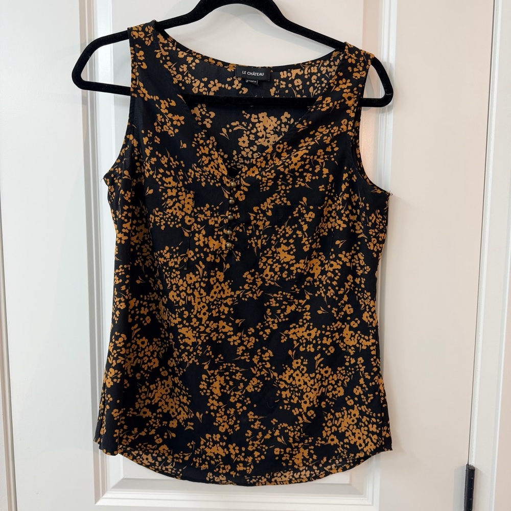 Le Chateau Black and Tan Floral Blouse